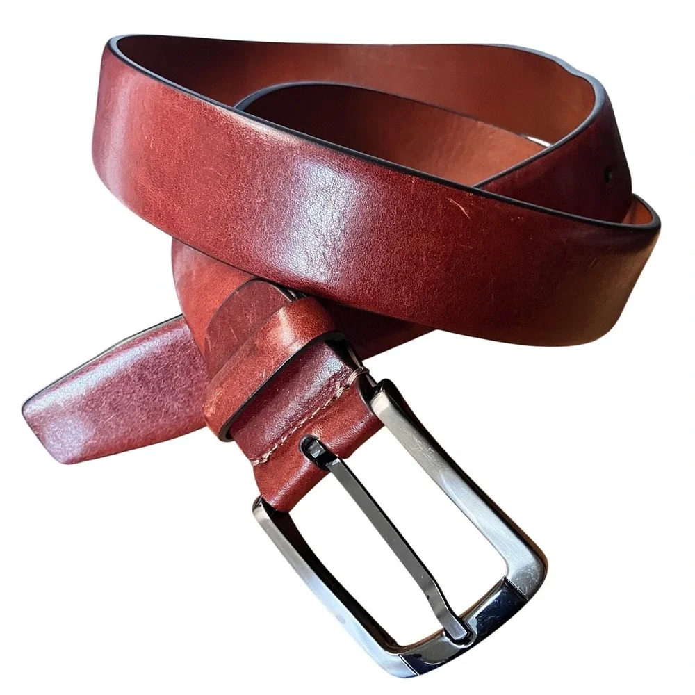 Bosca Mens Brown Full Grain Hand Stained Leather Belt Made in Italy 40 Inch